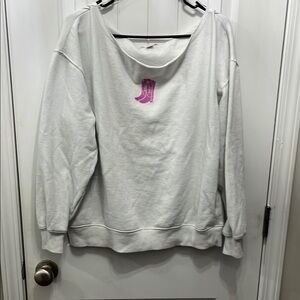 White Sweatshirt with Pink Boot Design